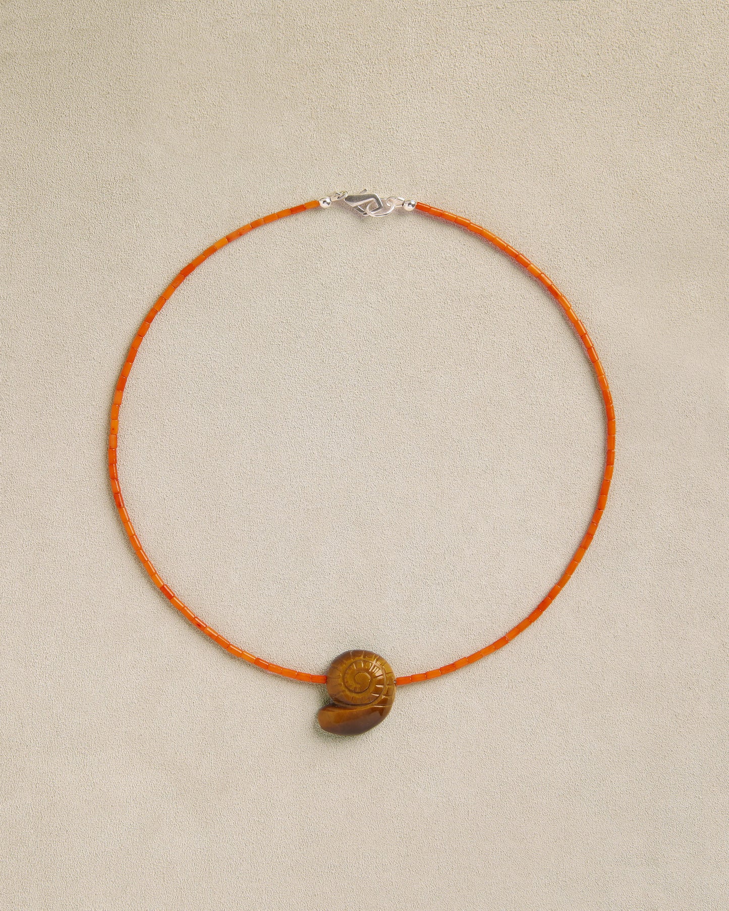 Nautilus Tigers Eye Necklace in Coral