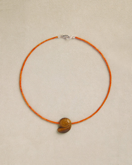 Nautilus Tigers Eye Necklace in Coral