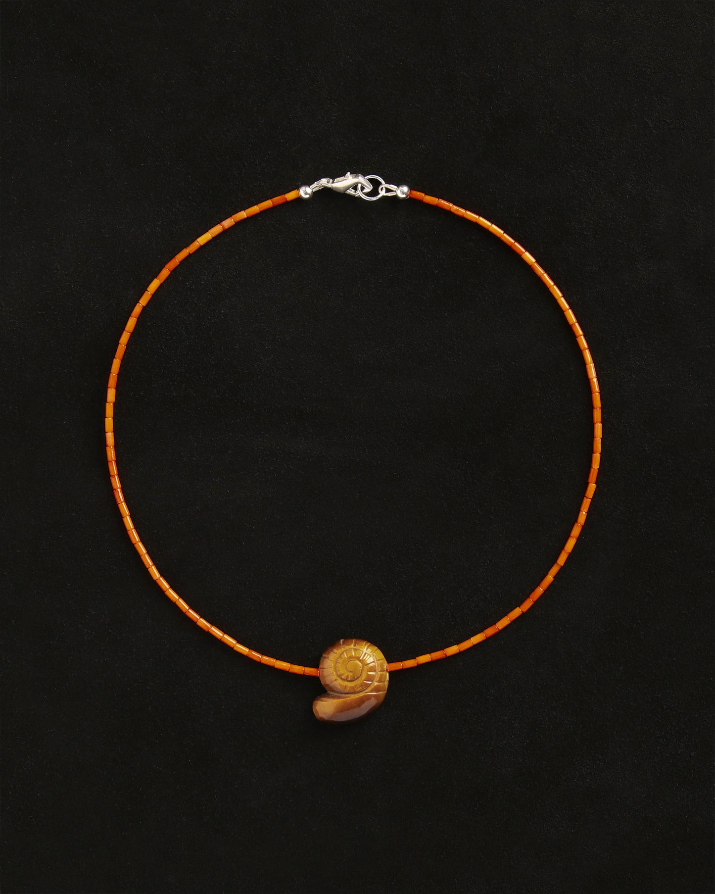 Nautilus Tigers Eye Necklace in Coral