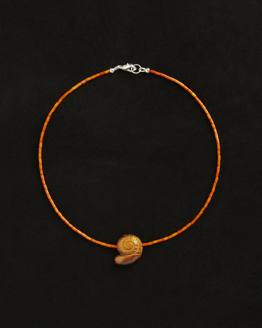 Nautilus Tigers Eye Necklace in Coral
